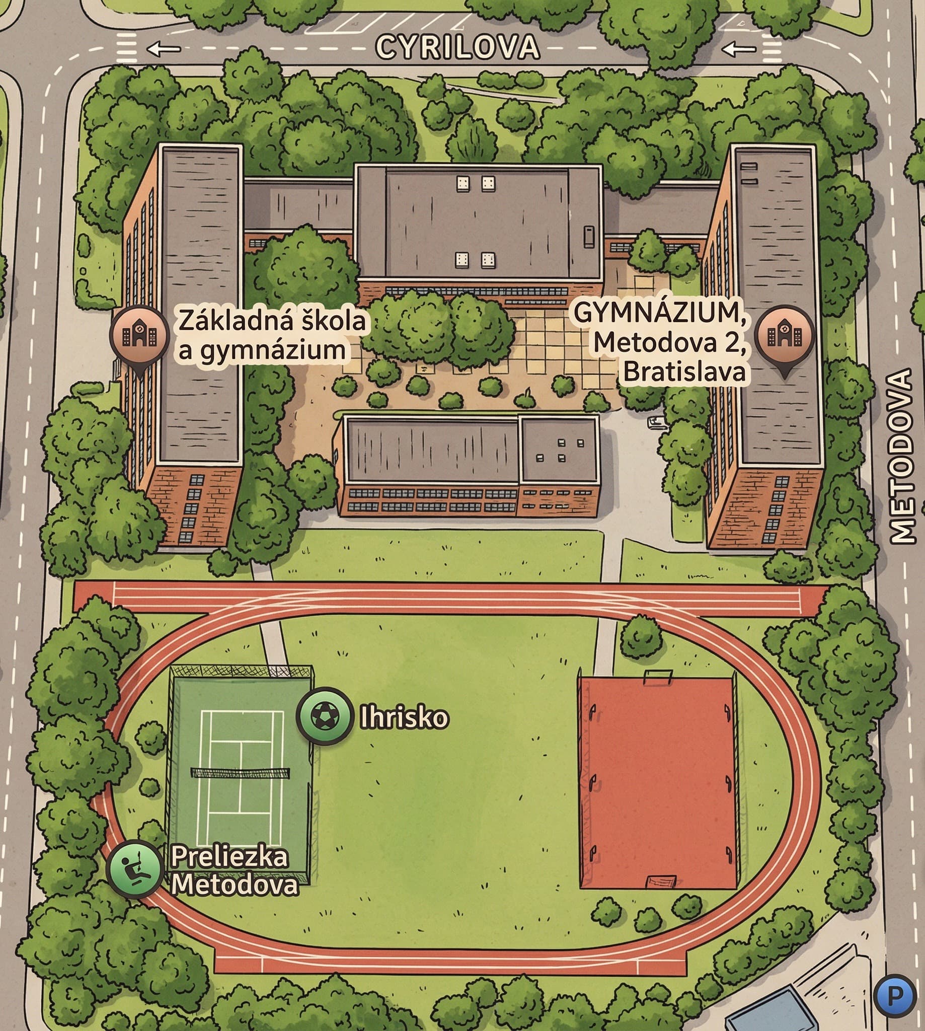 Pohľad zhora na areál školy